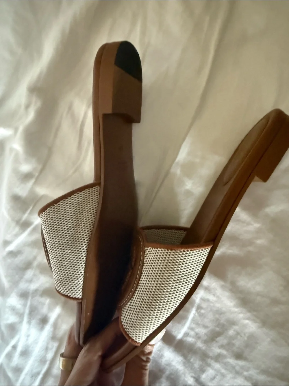 Gucci Brown Leather Logo Slide Sandals with Woven Upper - Picture 6 of 11